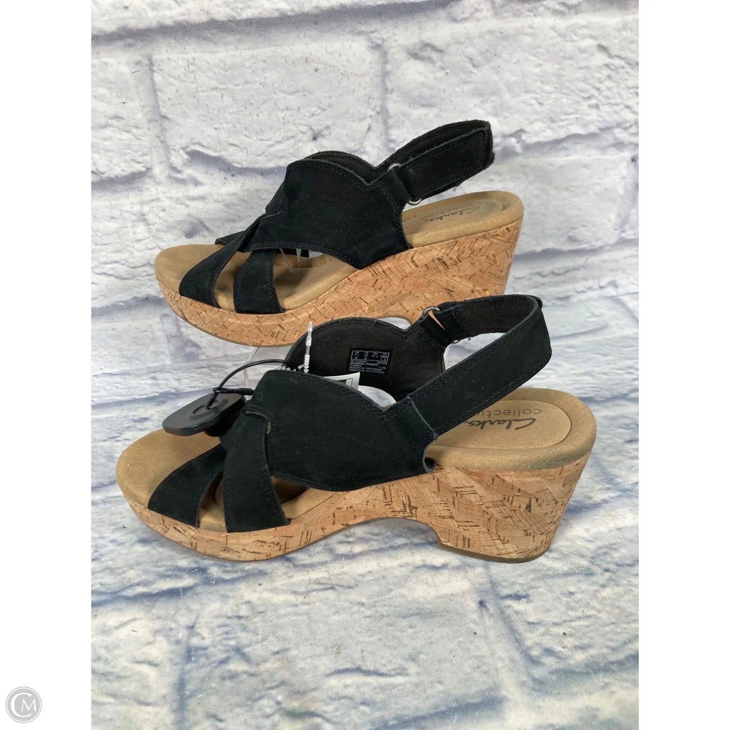 Sandals Heels Wedge By Clarks In Black & Brown, Size: 9.5