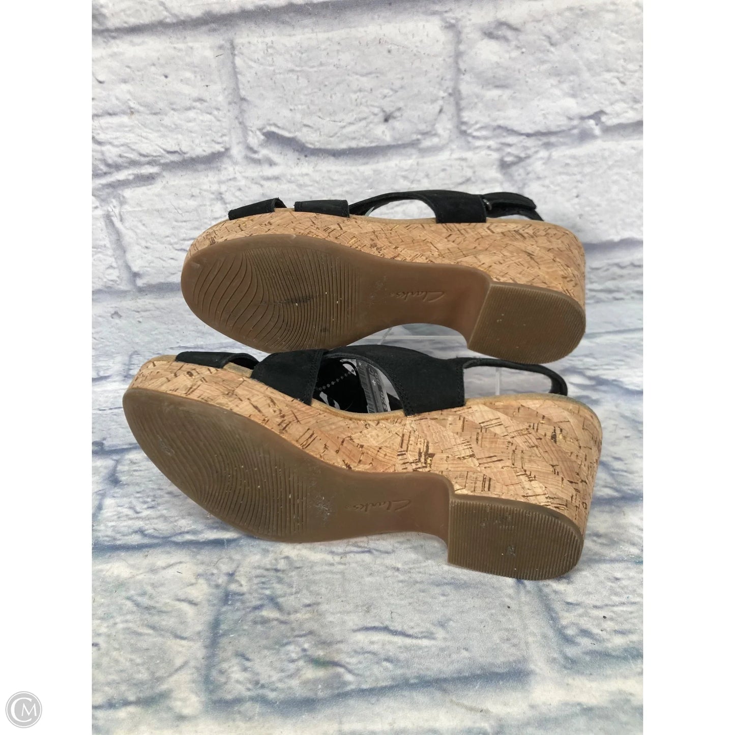 Sandals Heels Wedge By Clarks In Black & Brown, Size: 9.5