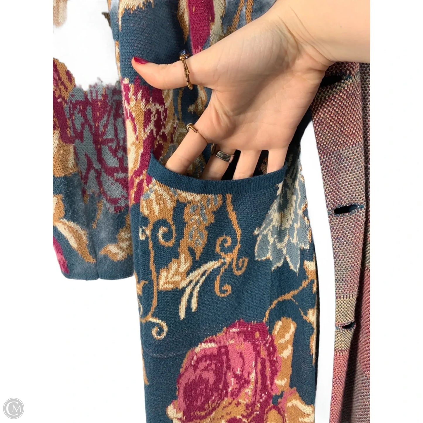 Sweater Cardigan By Soft Surroundings In Blue & Pink, Size: L