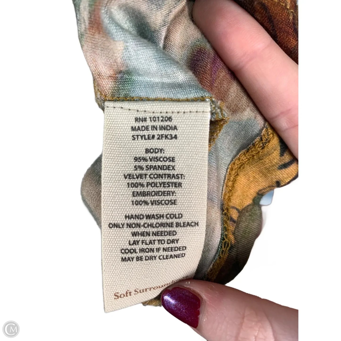 Tunic 3/4 Sleeve By Soft Surroundings In Green & Yellow, Size: Xl