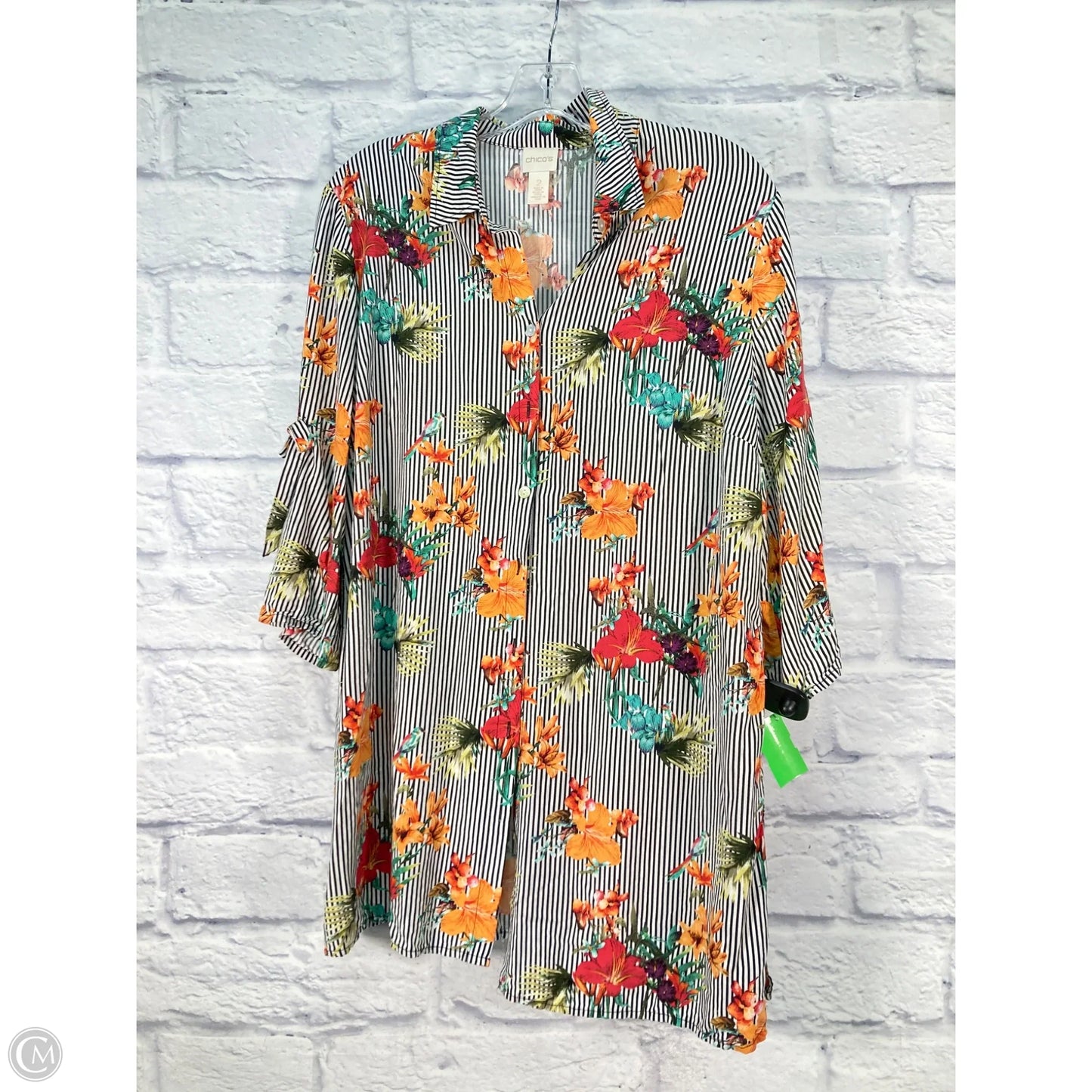 Top Short Sleeve By Chicos In Striped Pattern, Size: L