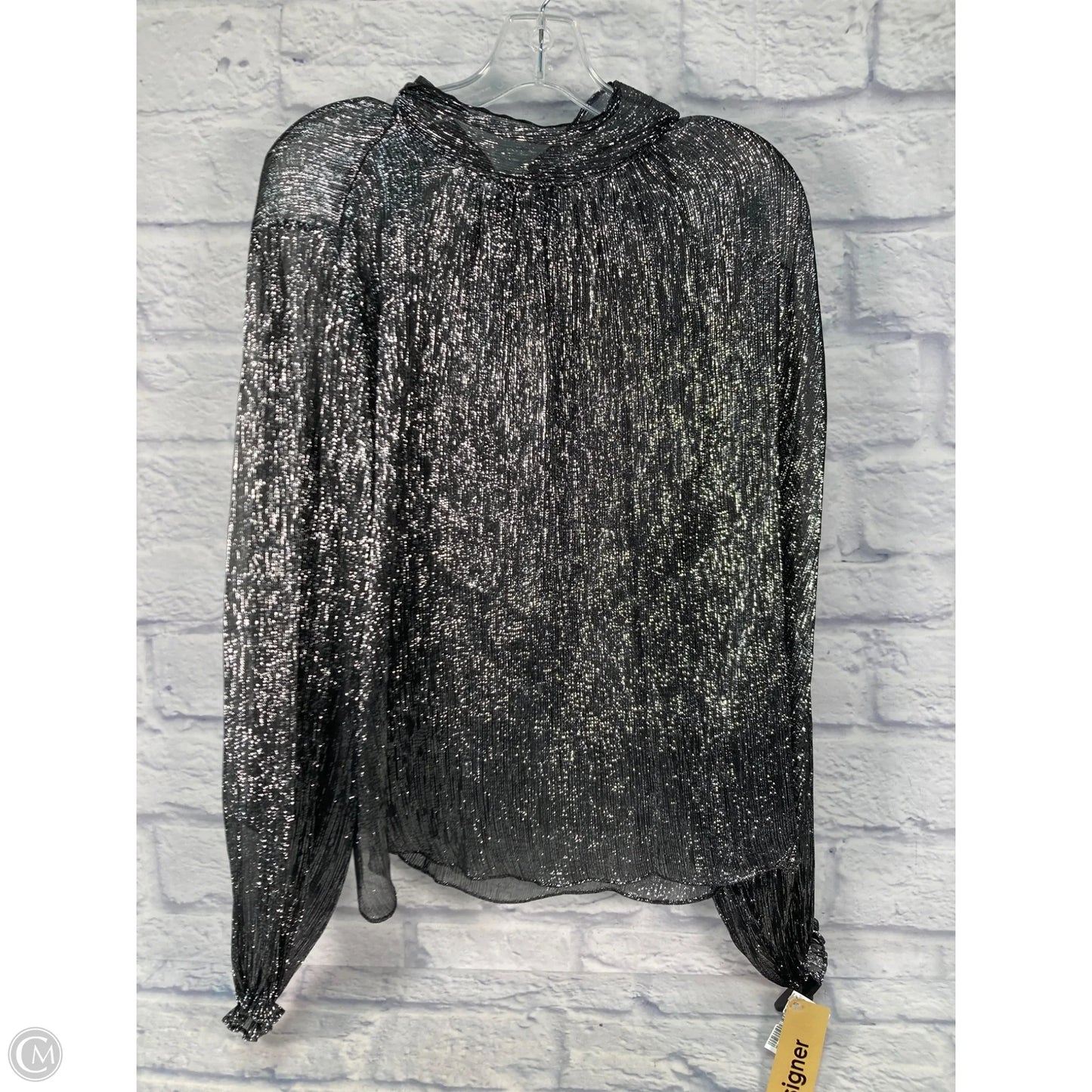 Blouse Designer By Halston In Black & Silver, Size: M
