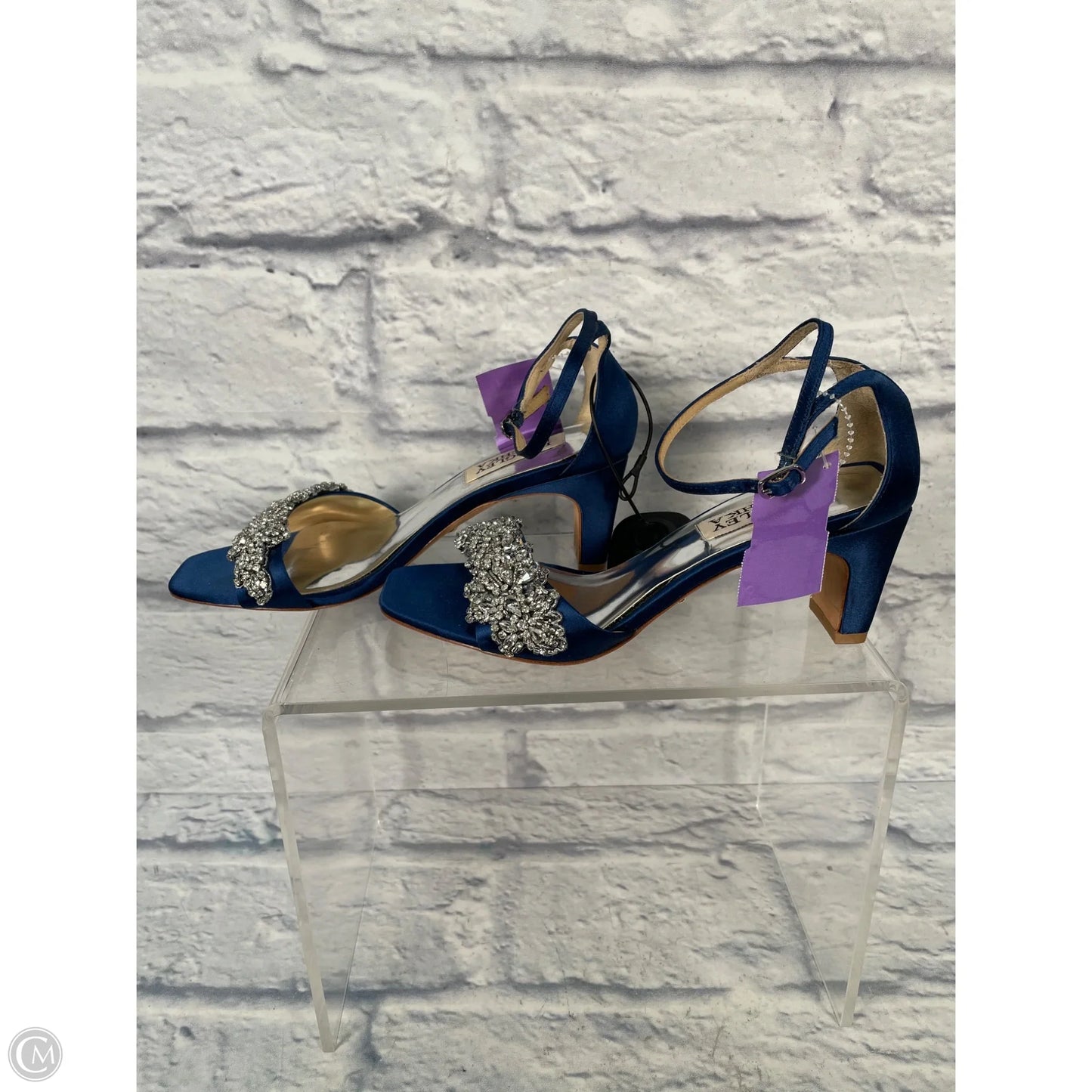 Shoes Heels Block By Badgley Mischka In Blue & Silver, Size: 5.5