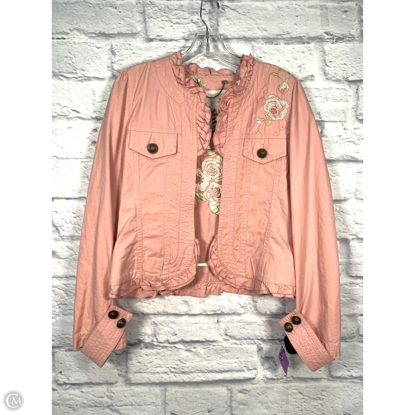 Jacket Denim By Johnny Was In Pink, Size: S