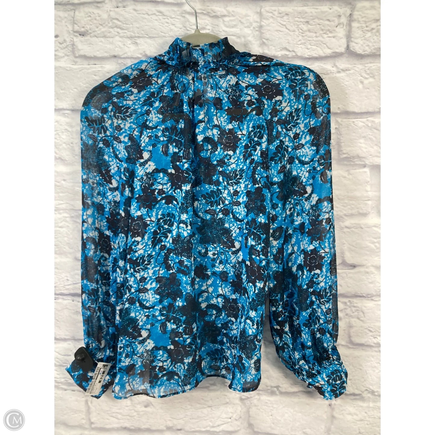 Blouse Long Sleeve By Anthropologie In Black & Blue, Size: Xs