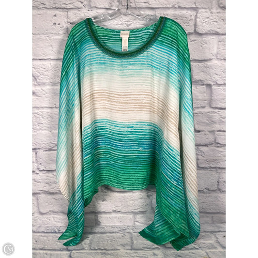 Poncho By Chicos In Green & White, Size: M