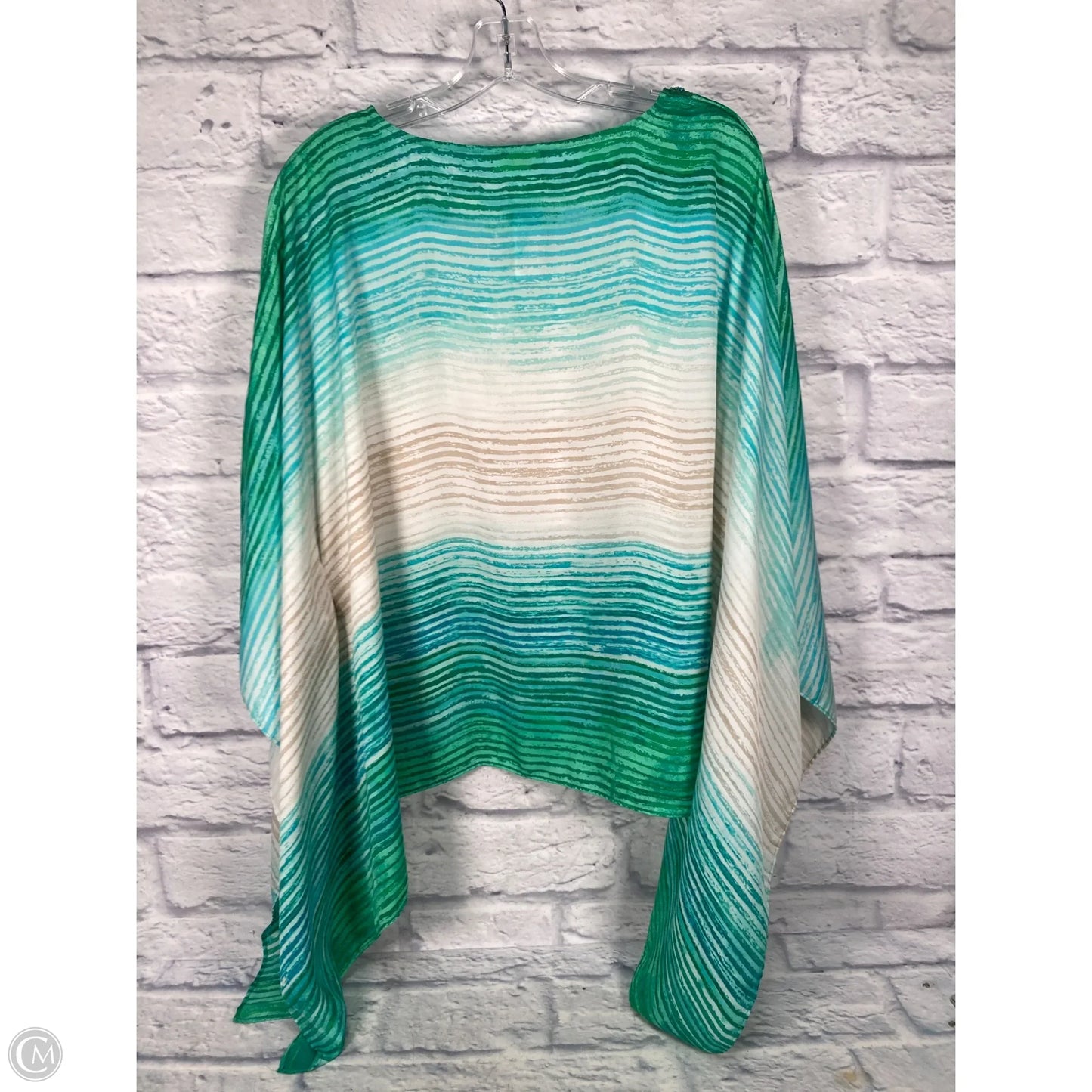 Poncho By Chicos In Green & White, Size: M