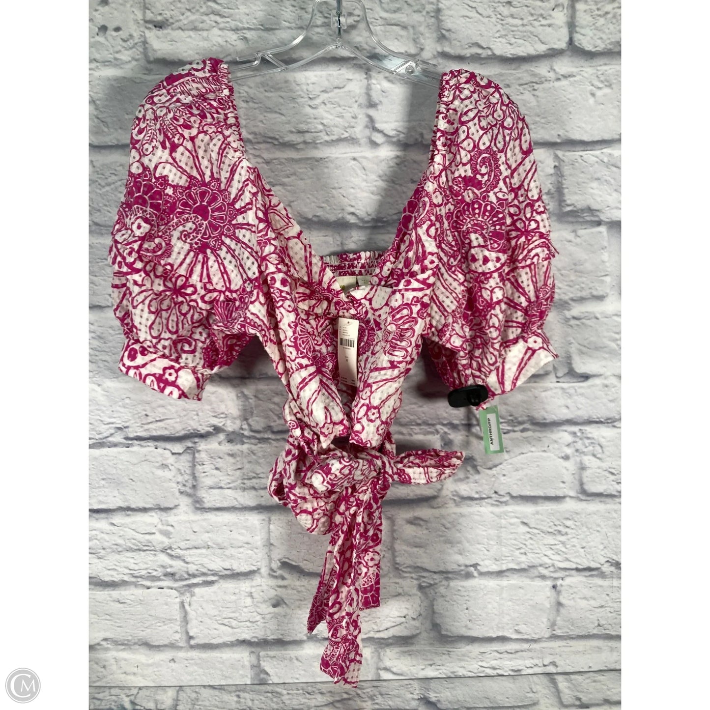 Top Short Sleeve By Maeve In Pink & White, Size: M
