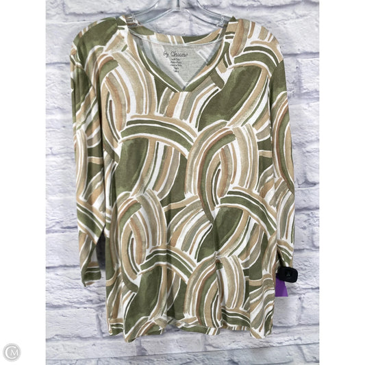 Top 3/4 Sleeve By Chicos In Cream & Green, Size: Xl
