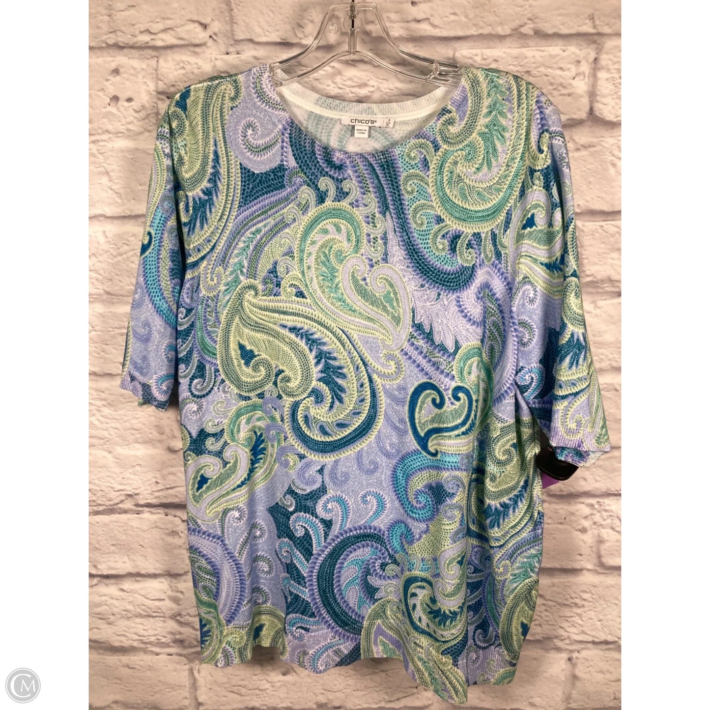 Top Short Sleeve By Chicos In Blue & Green, Size: Xl