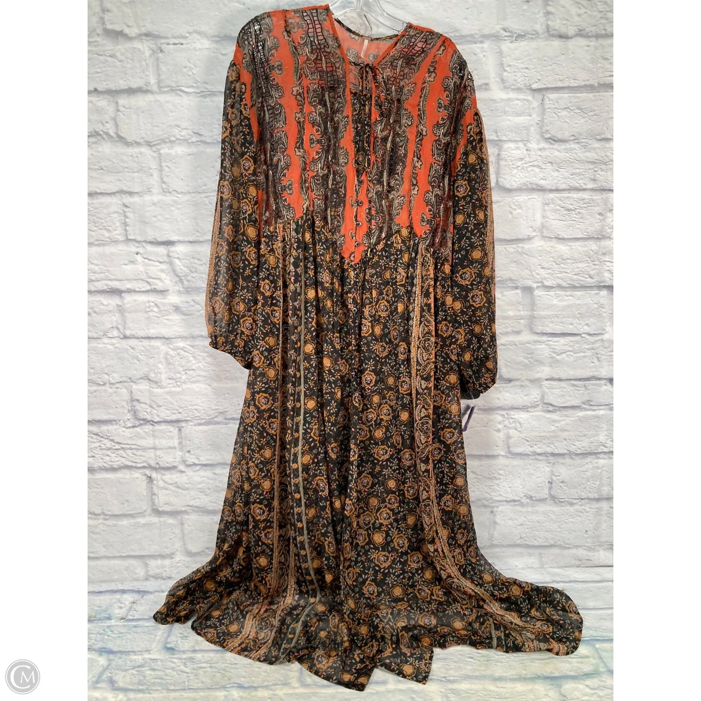 Dress Casual Maxi By Free People In Black & Orange, Size: L
