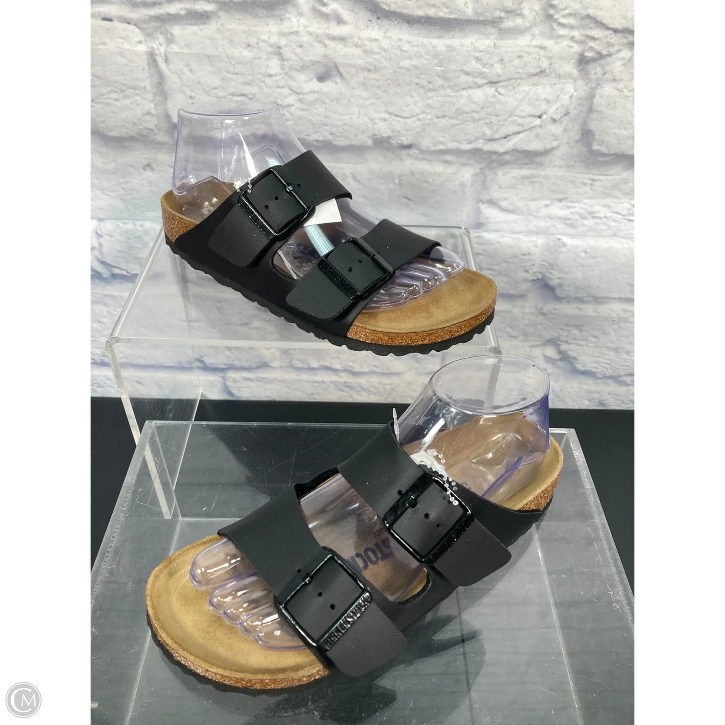 Sandals Flats By Birkenstock In Black & Brown, Size: 6.5