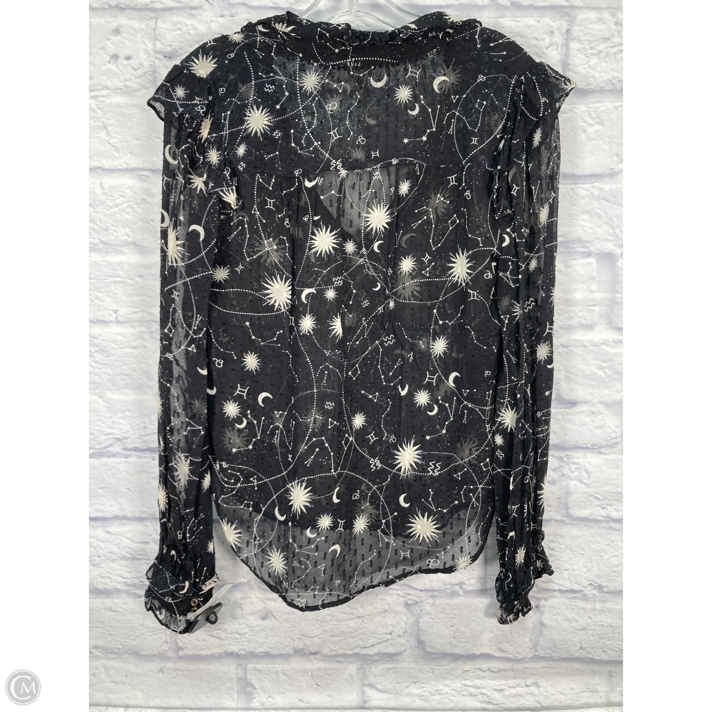 Blouse Long Sleeve By Anthropologie In Black & Cream, Size: S
