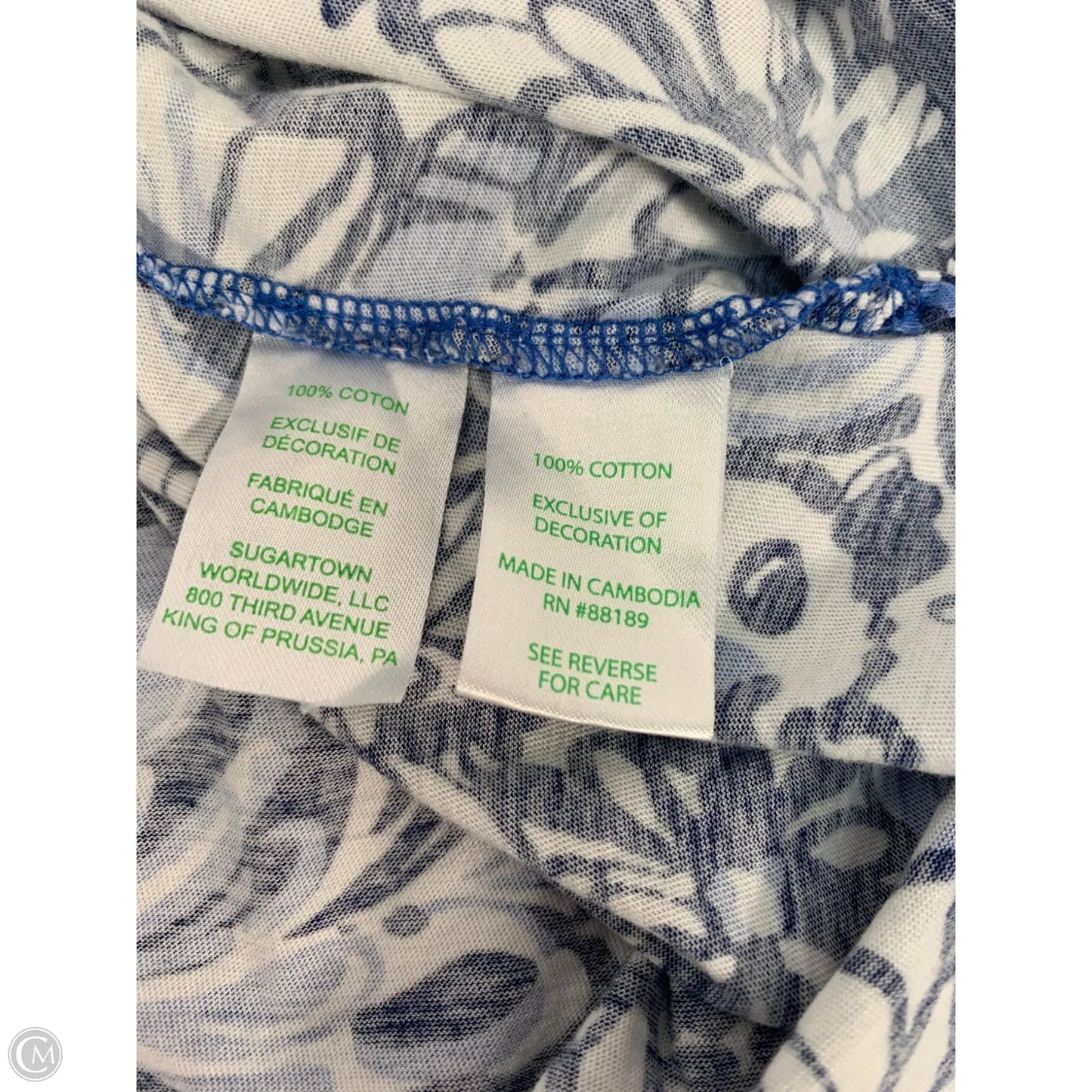 Top Short Sleeve Designer By Lilly Pulitzer In Blue & White, Size: M