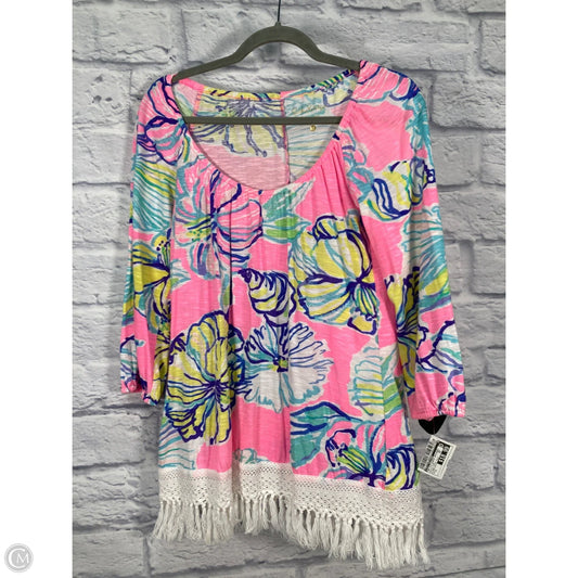 Top 3/4 Sleeve Designer By Lilly Pulitzer In Blue & Pink, Size: S