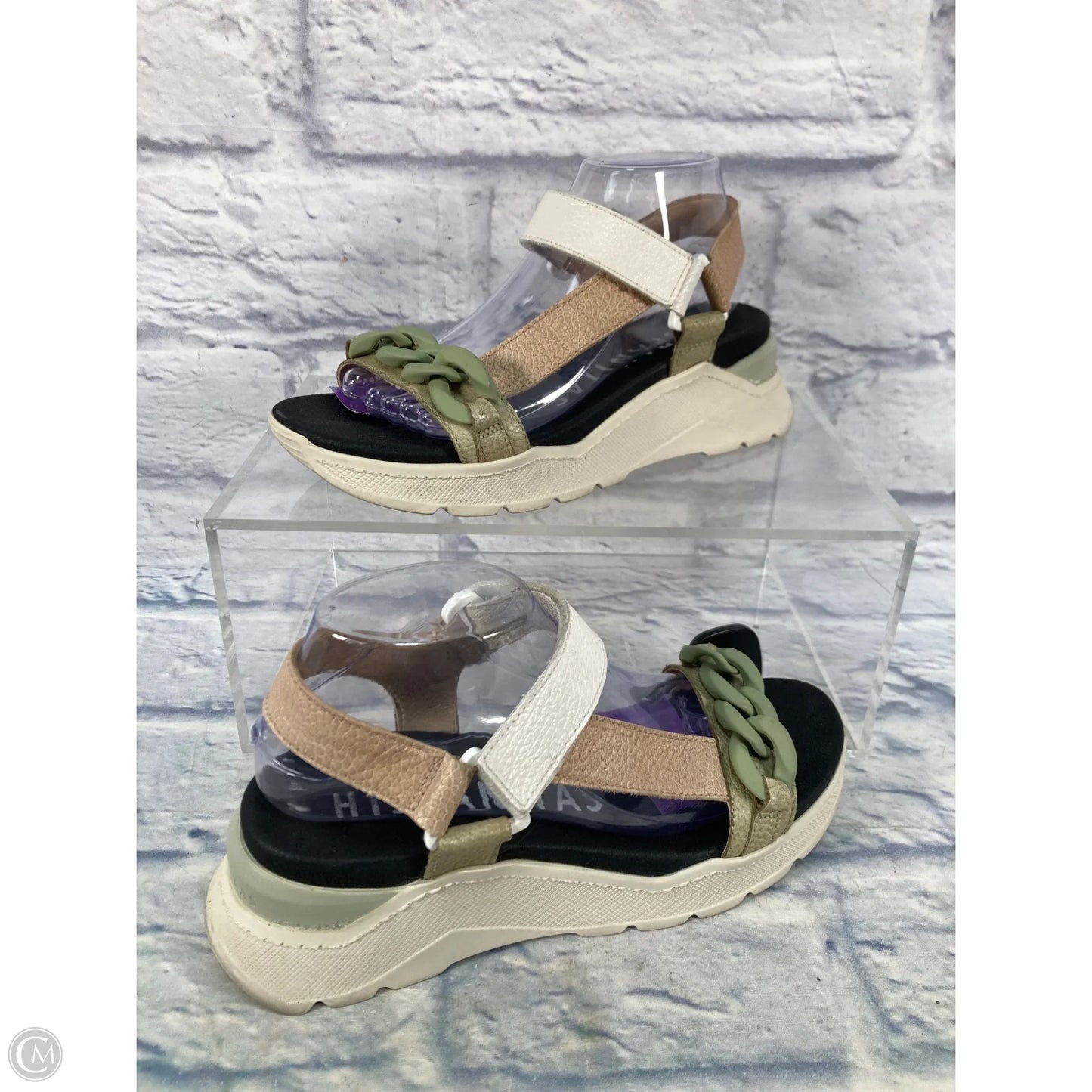 Sandals Heels Platform By Clothes Mentor In Green & Tan, Size: 8.5
