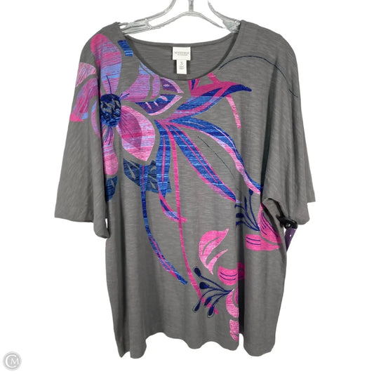 Top 3/4 Sleeve By Chicos In Grey & Purple, Size: Xl