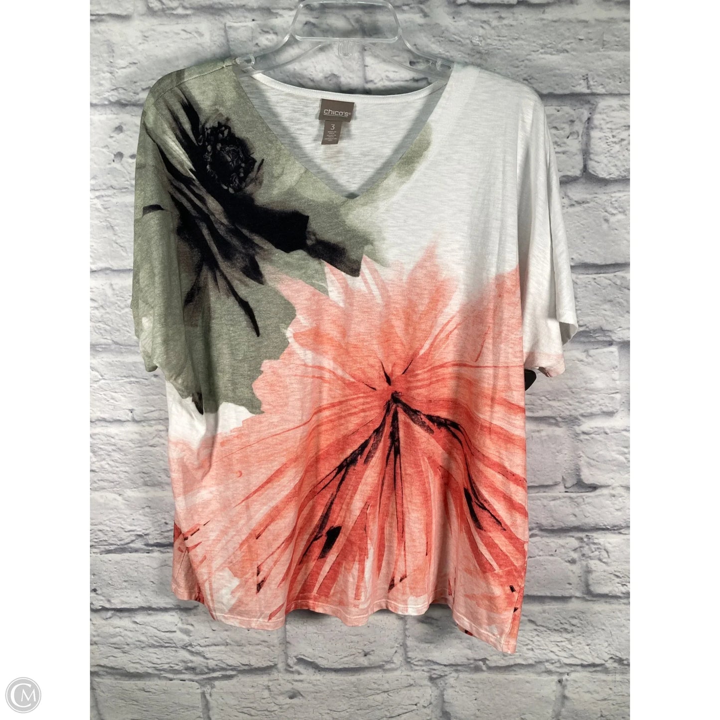 Top Short Sleeve By Chicos In Green & Orange, Size: Xl