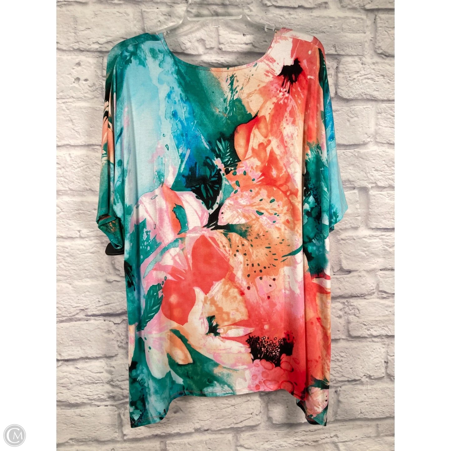 Top Short Sleeve By Chicos In Green & Orange, Size: Xl