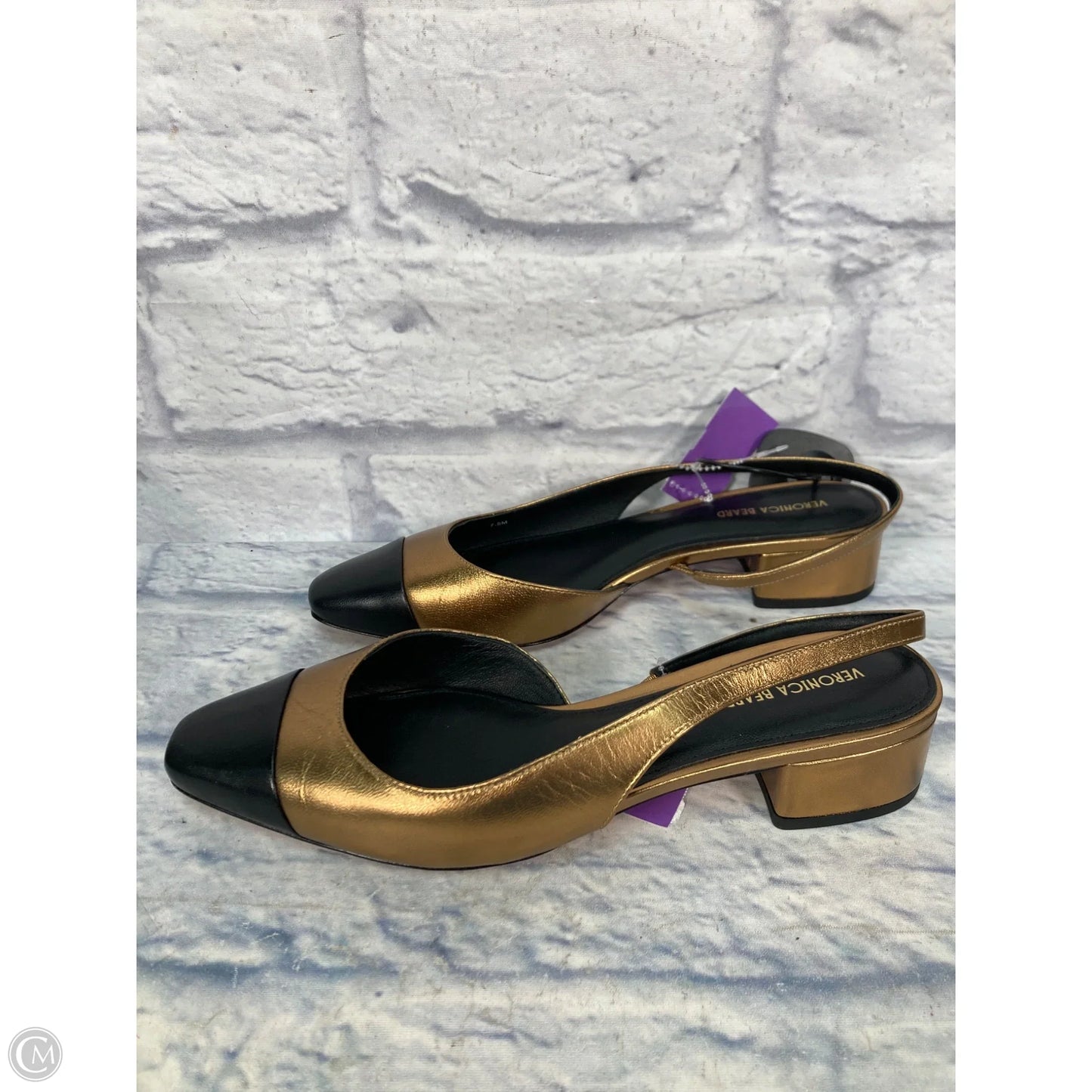 Shoes Heels Block By Veronica Beard In Black & Gold, Size: 7.5