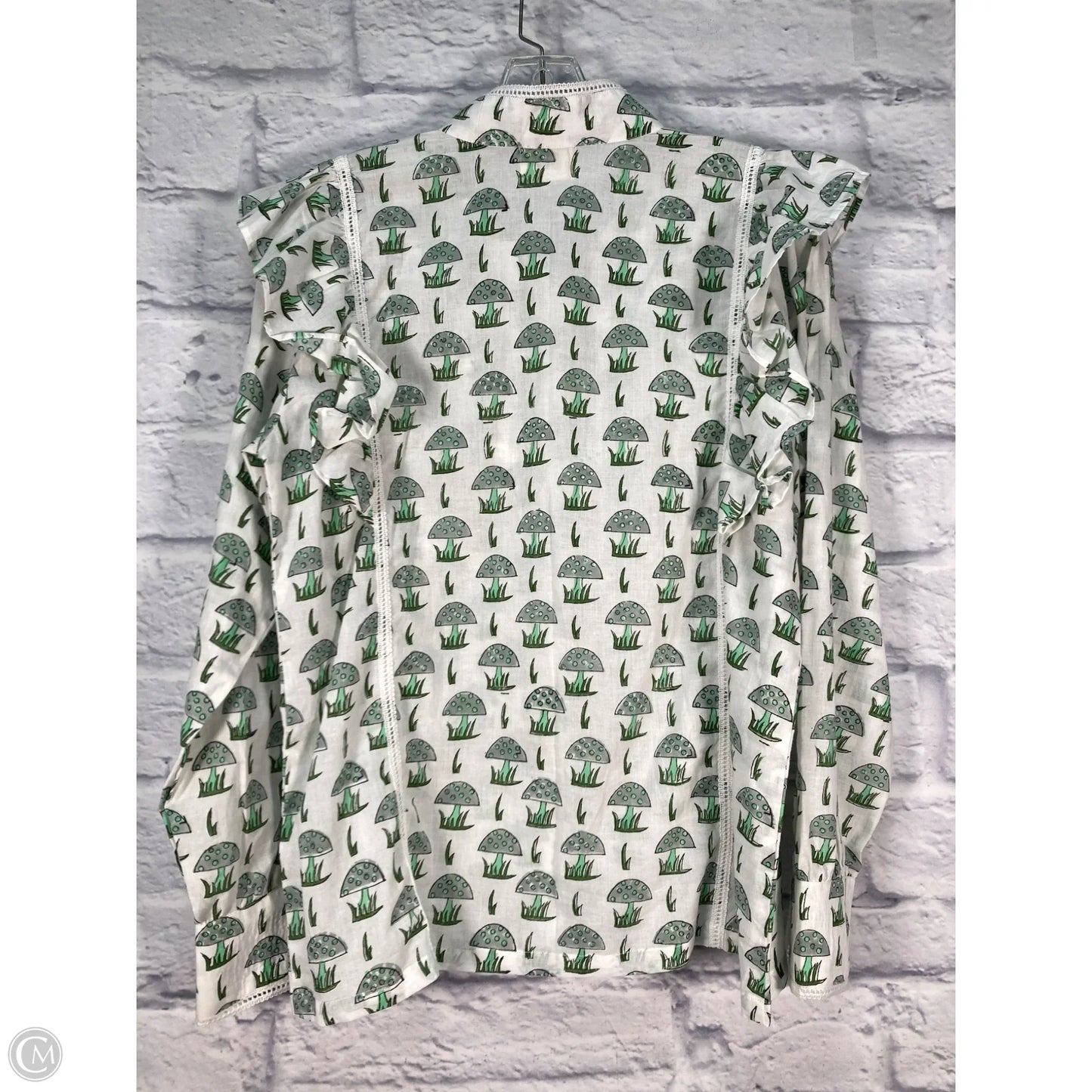 Blouse Long Sleeve By Clothes Mentor In Green & White, Size: M