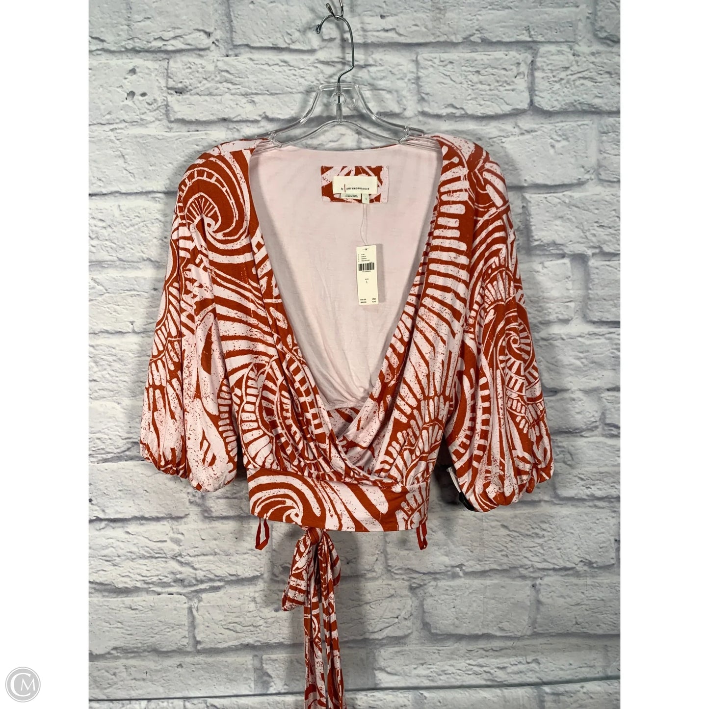 Top Short Sleeve By Anthropologie In Cream & Orange, Size: L