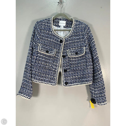 Blazer Designer By Christian Lacroix In Blue & Cream, Size: L