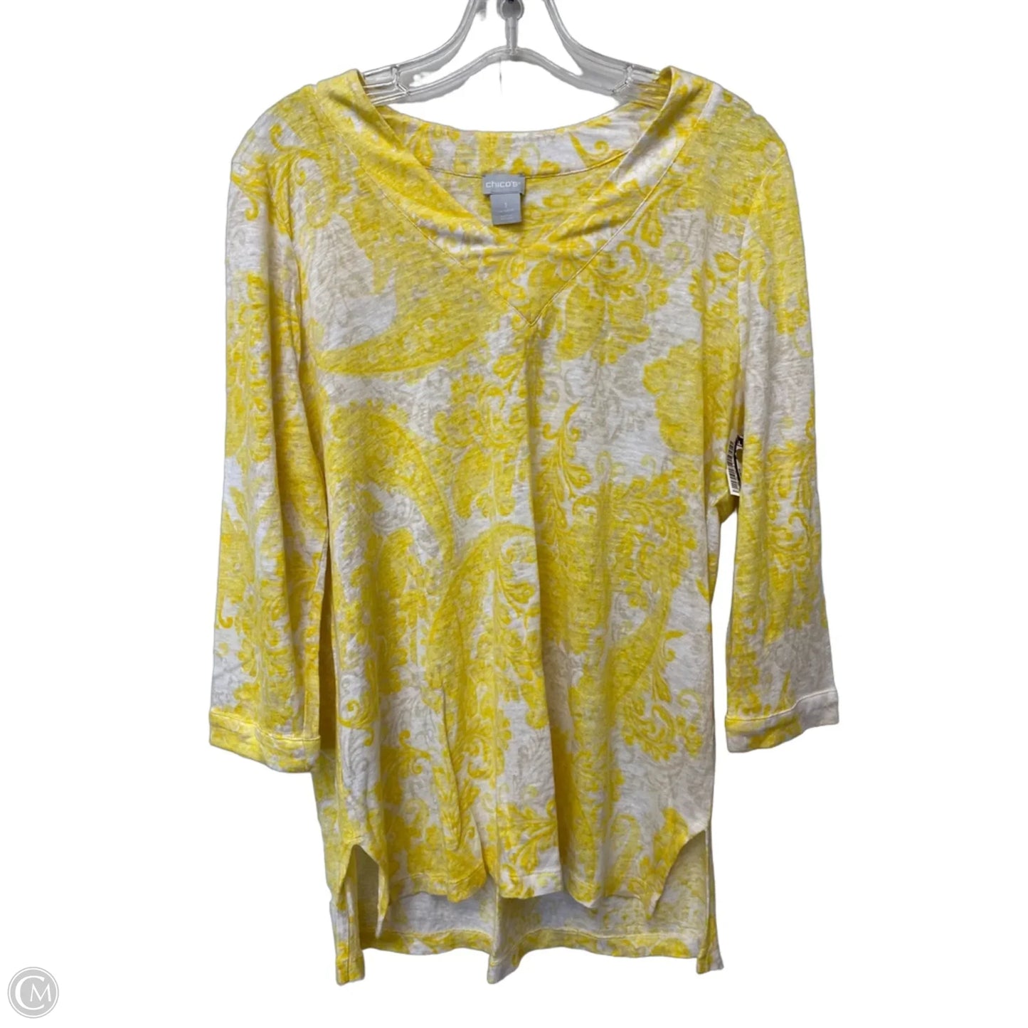 Top 3/4 Sleeve By Chicos In Yellow, Size: M