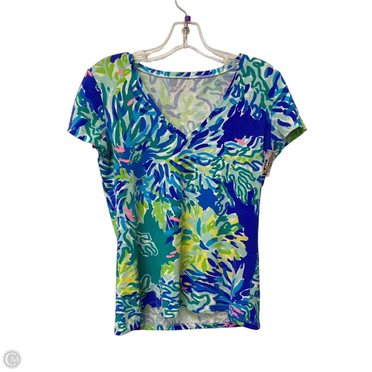 Top Short Sleeve Designer By Lilly Pulitzer In Blue & Green, Size: S