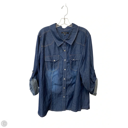 Top Long Sleeve By New Look In Blue Denim, Size: 3x
