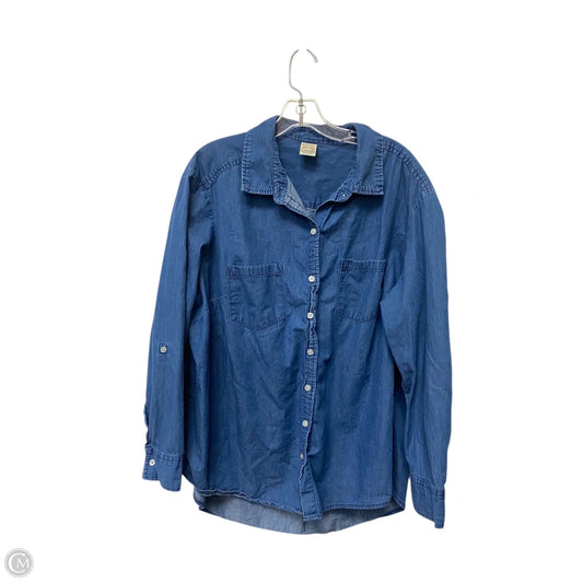 Top Long Sleeve Basic By Faded Glory In Blue Denim, Size: 2x