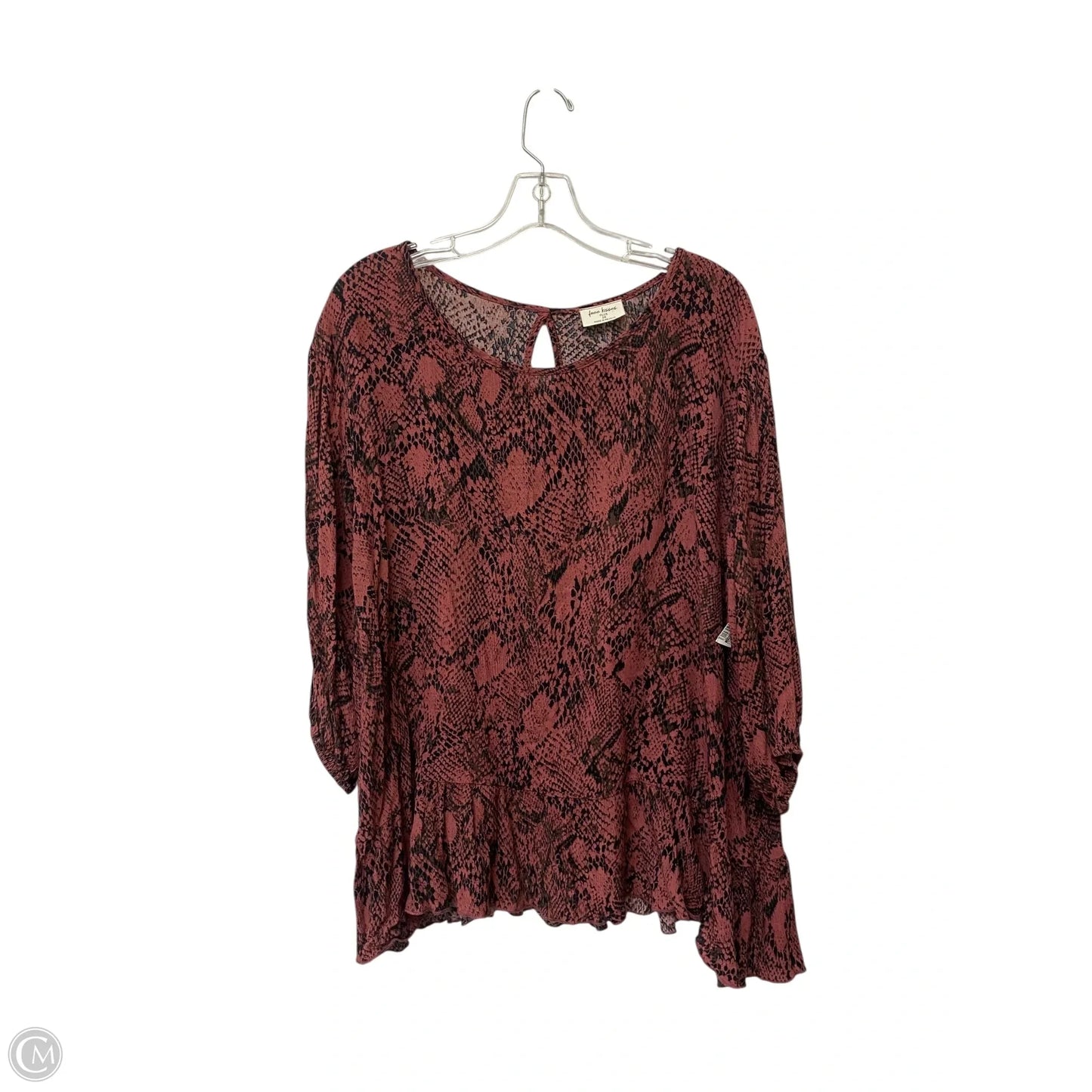 Top 3/4 Sleeve By Free Kisses In Snakeskin Print, Size: 2x