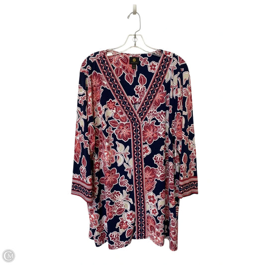 Top Long Sleeve By Jm Collections In Blue & Red, Size: 3x