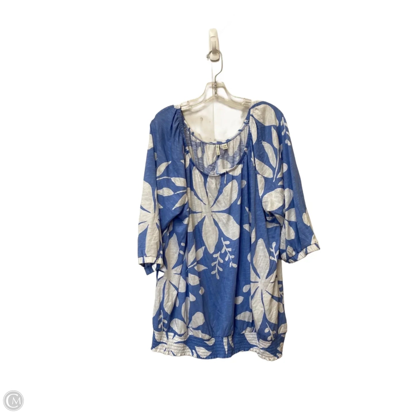 Top 3/4 Sleeve Basic By Cato In Blue & White, Size: 26
