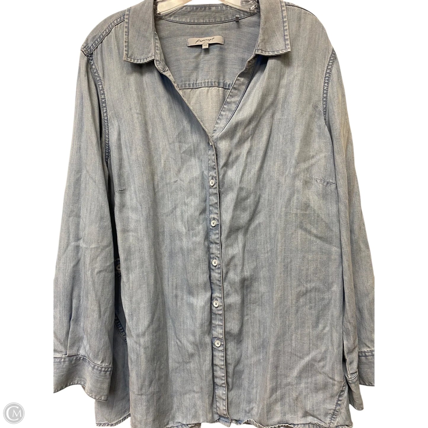 Top Long Sleeve Basic By Foxcroft In Blue Denim, Size: Xxl