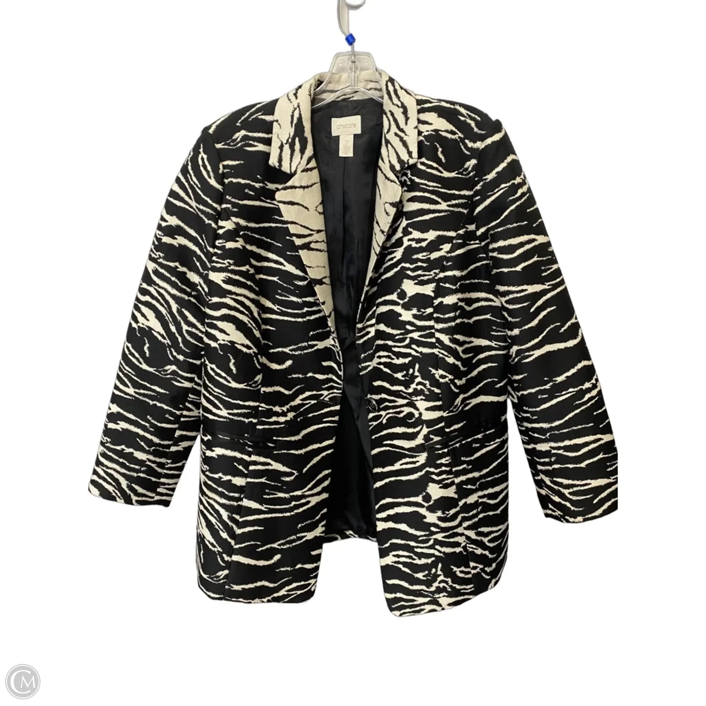 Blazer By Chicos In Black & Cream, Size: 2