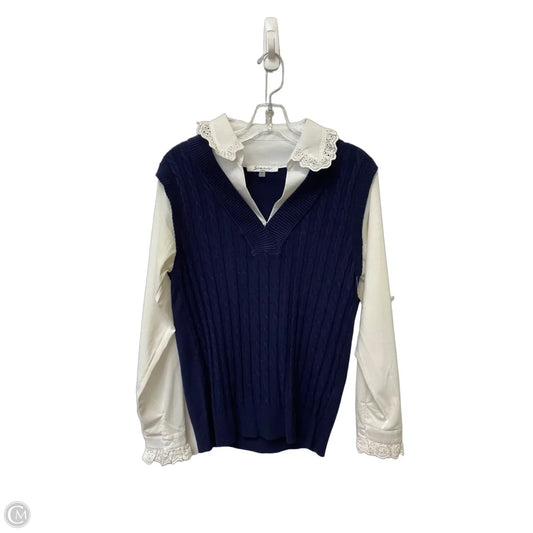 Top Long Sleeve By Sioni In Blue & White, Size: M