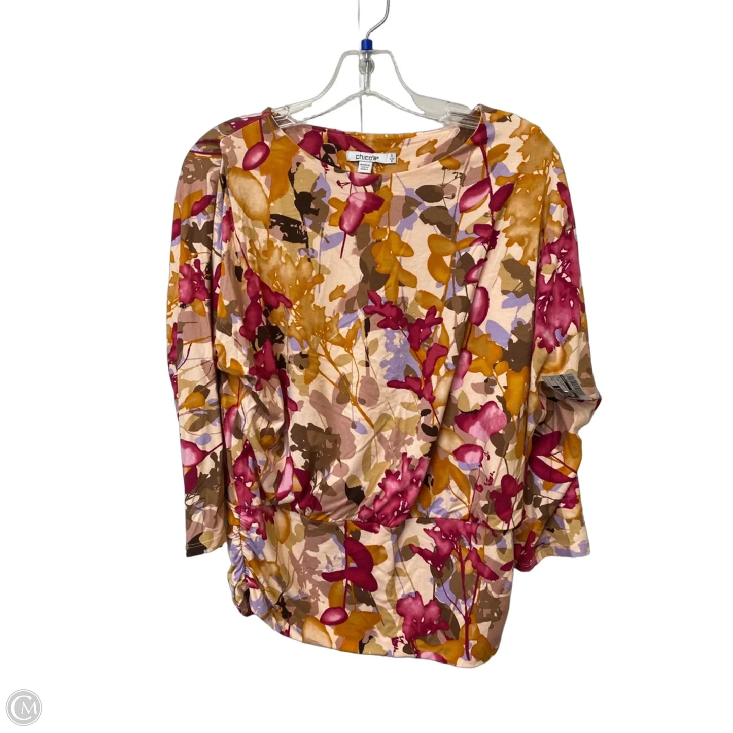 Top 3/4 Sleeve By Chicos In Floral Print, Size: 0