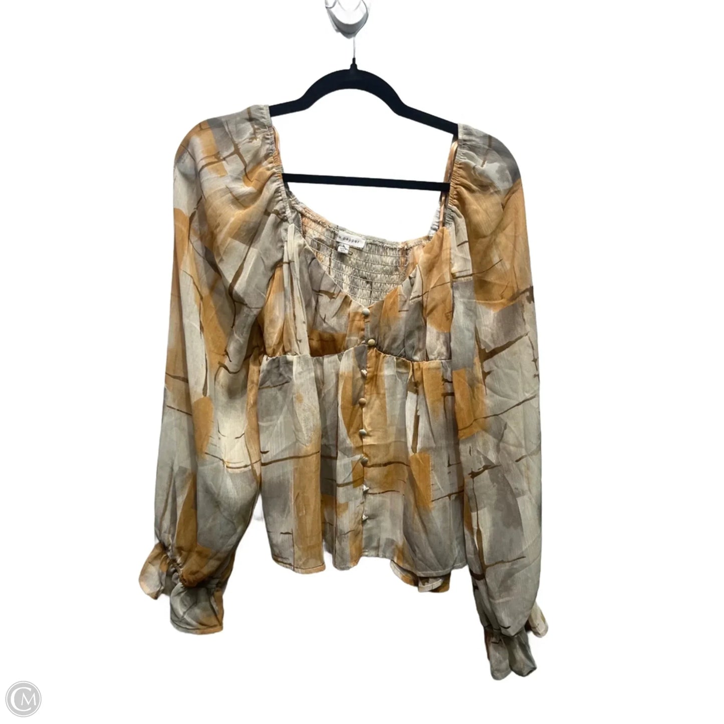 Top Long Sleeve By Blu Pepper In Grey & Orange, Size: L