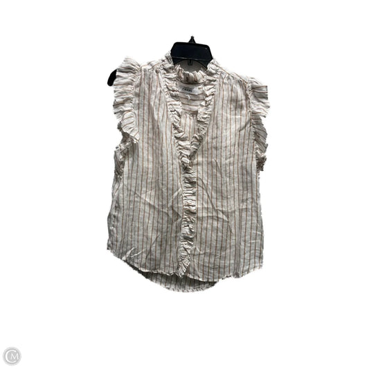 Top Short Sleeve By Frame In Tan & White, Size: L