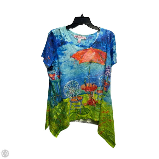 Top Short Sleeve By Leoma Lovegrove In Blue & Orange, Size: L