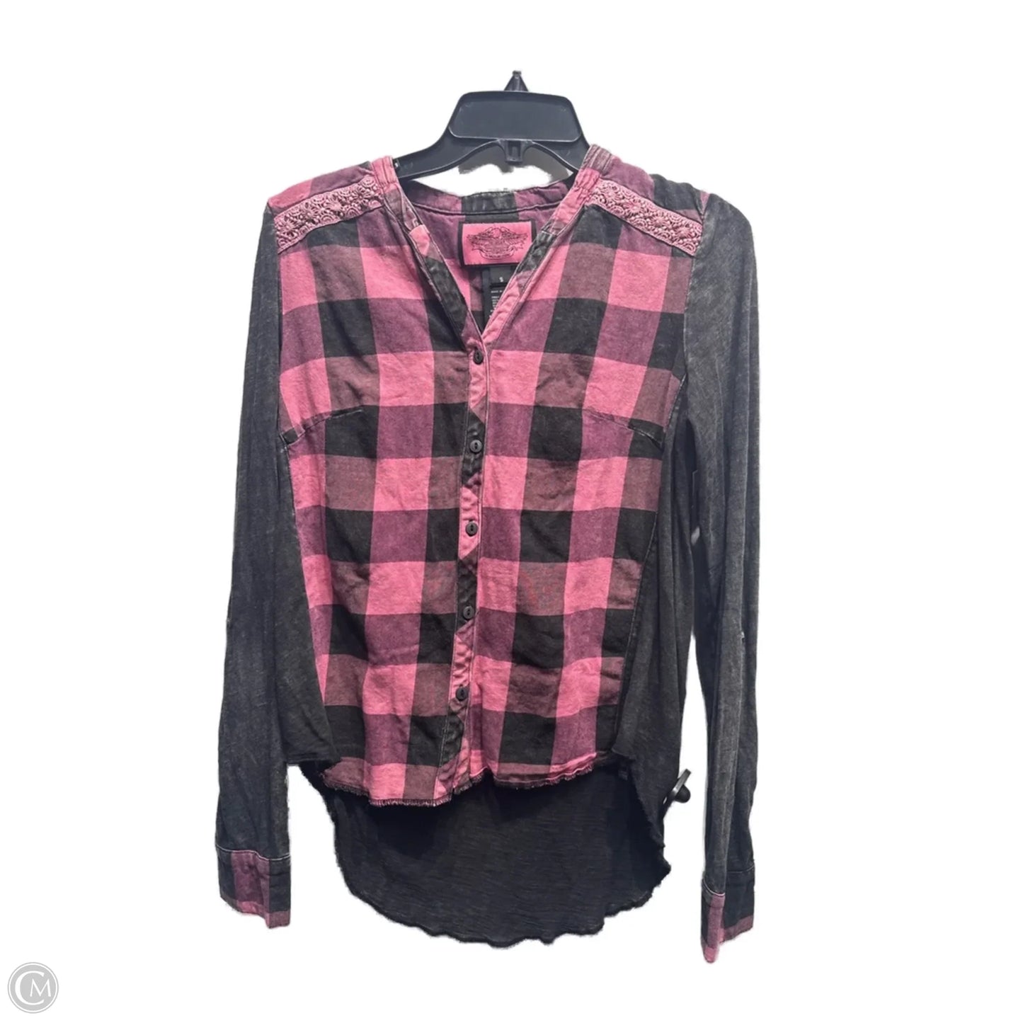 Top Long Sleeve By Harley Davidson In Black & Pink, Size: S
