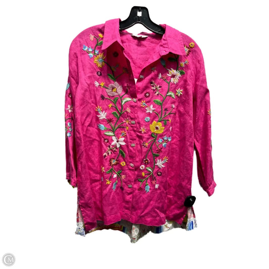 Top Long Sleeve By John Mark In Green & Pink, Size: M