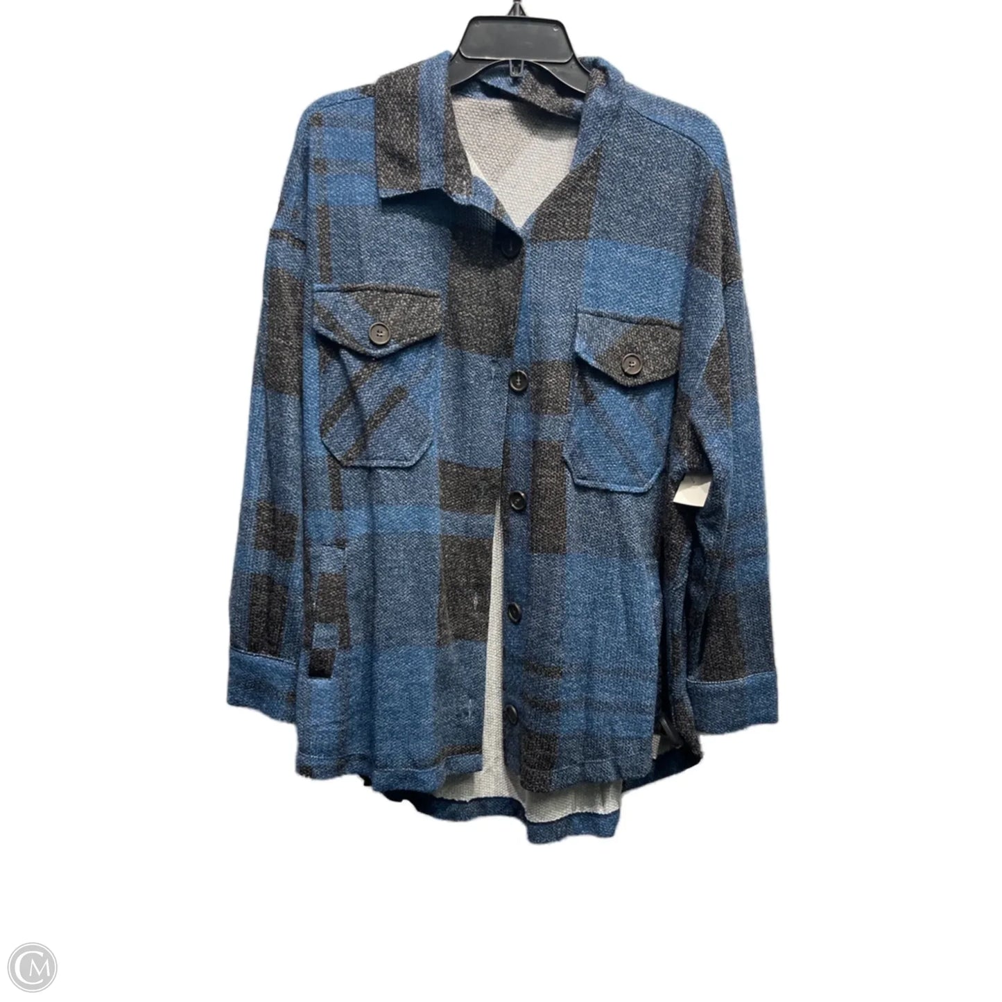 Jacket Shirt By Zenana Outfitters In Black & Blue, Size: Xl