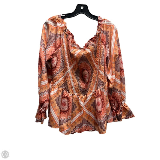 Top Long Sleeve By Clothes Mentor In Orange & White, Size: 2x