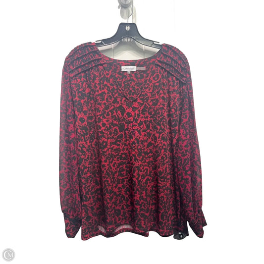 Top Long Sleeve By Calvin Klein In Black & Red, Size: Xl
