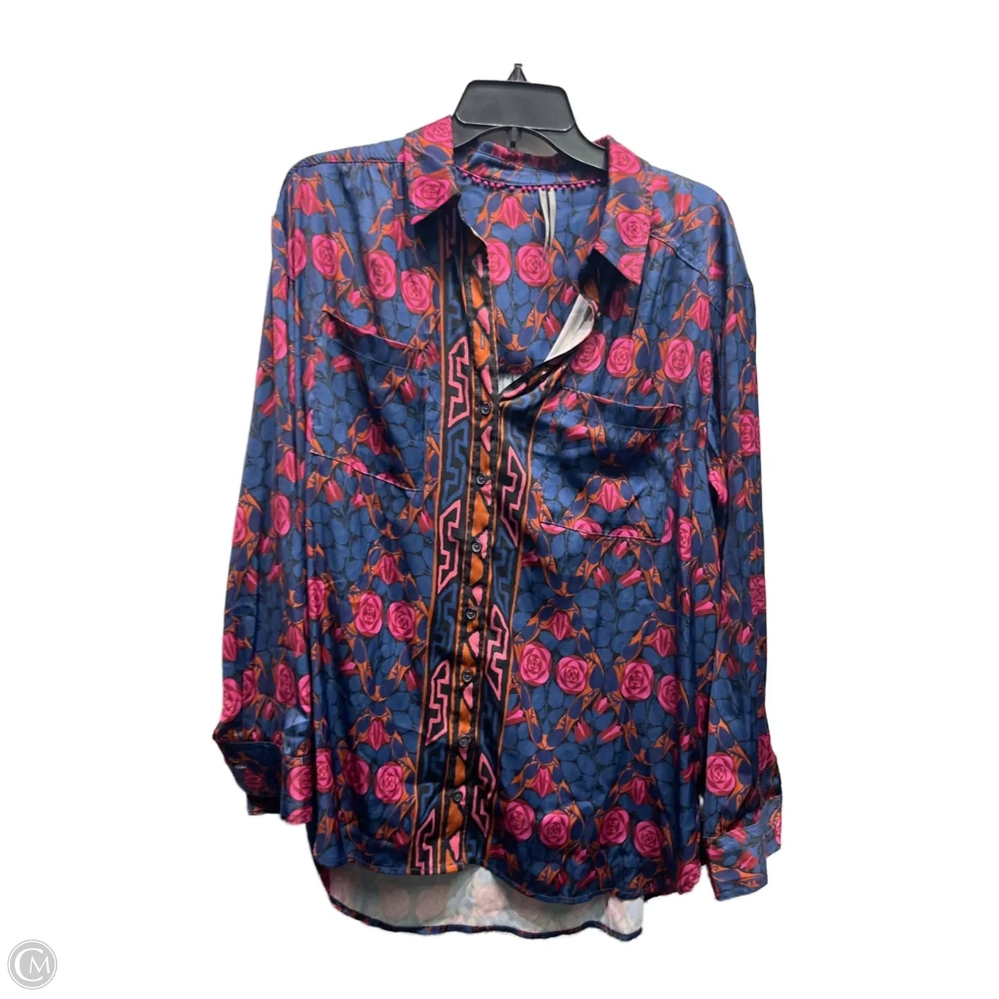 Blouse Long Sleeve By Anthropologie In Blue & Pink, Size: L