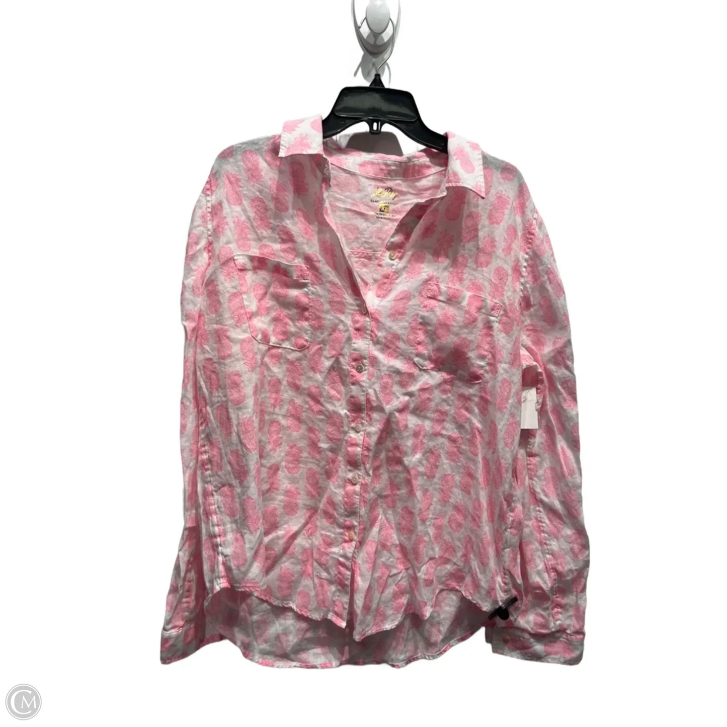 Top Long Sleeve Designer By Lilly Pulitzer In Pink & White, Size: Xl