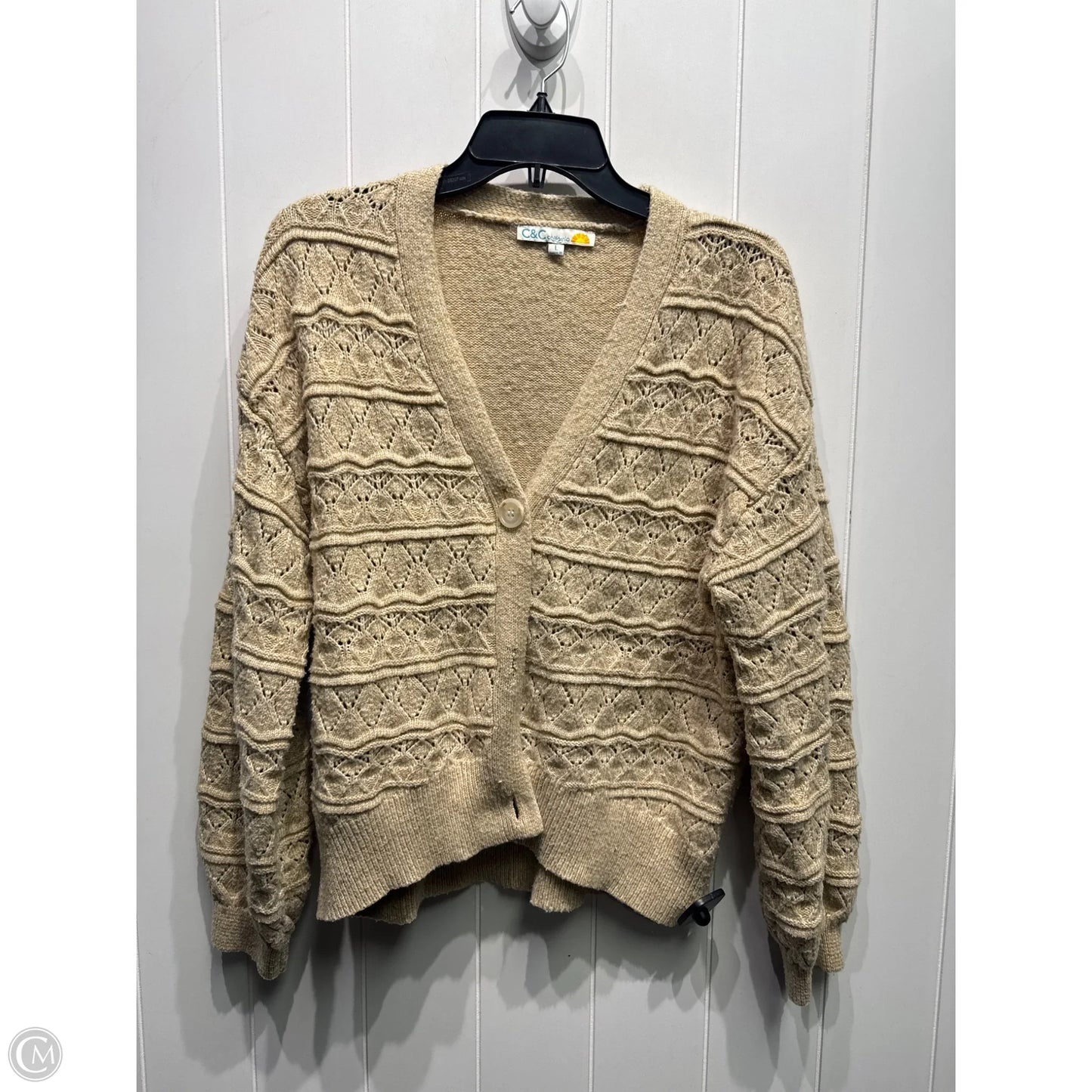 Sweater Cardigan By C And C In Tan, Size: L