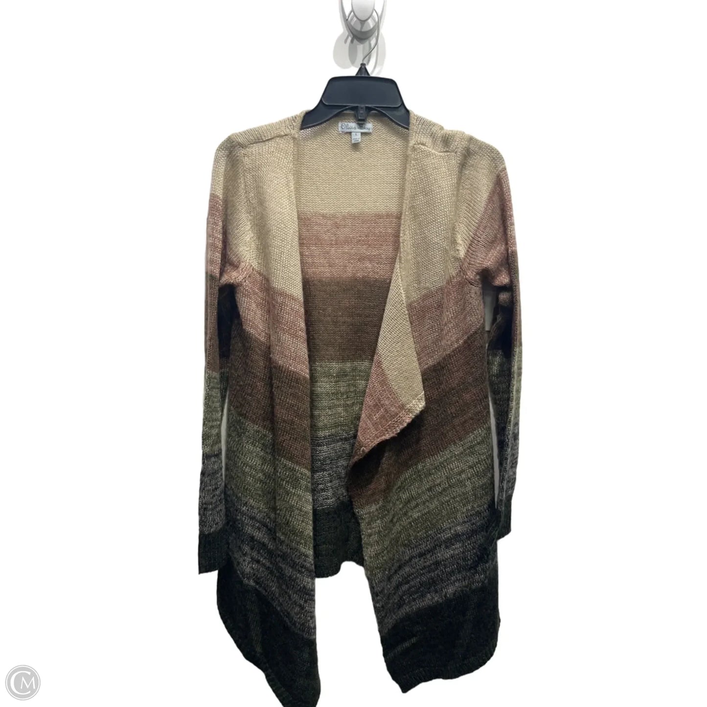 Sweater Cardigan By Olivia Sky In Brown & Tan, Size: L
